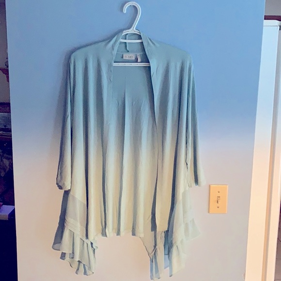 LOGO by Lori Goldstein Sweaters - LOGO Open Front Lightweight Cardigan with Chiffon hem trim